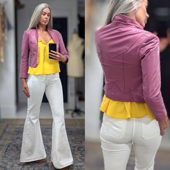 Vintage Crop Pink Leather Jacket - Picture 8 of 10